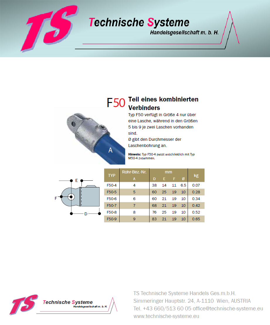KKF50-6 Kee Klamp Rohrverbinder Typ F50 Größe 6 Verbinder Female verzinkt ID 33.7 mm