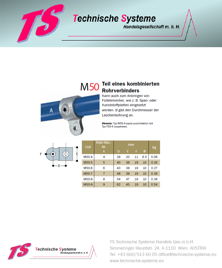 KKM50-7 Kee Klamp Rohrverbinder Typ M50 Größe 7 Verbinder Male verzinkt ID 42.4 mm