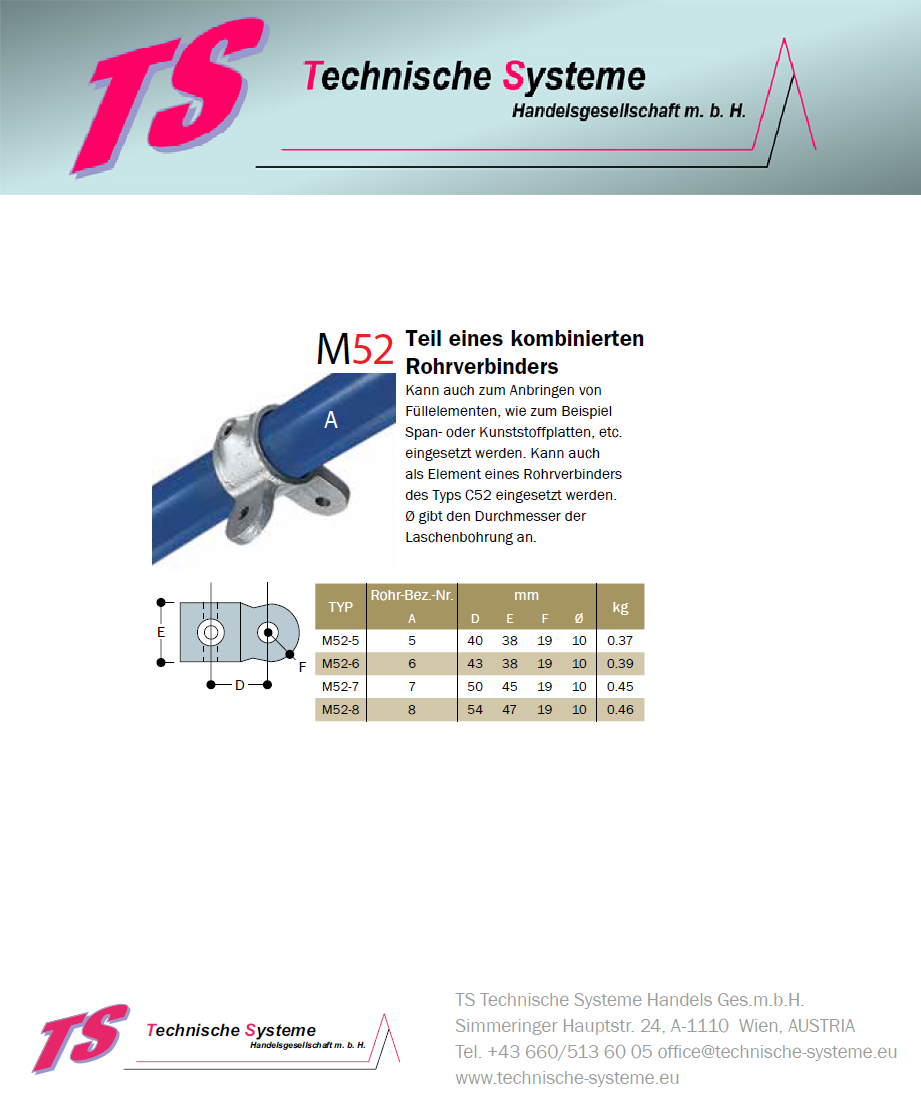 KKM52-7 Kee Klamp Rohrverbinder Typ M52 Größe 7 Verbinder Male verzinkt ID 42.4 mm
