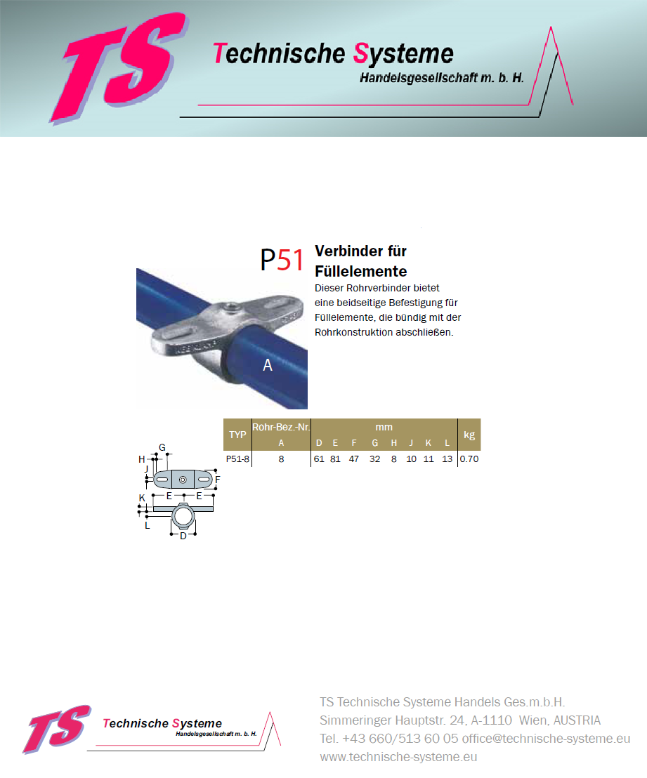 KKP51-8 Kee Klamp Rohrverbinder Typ P51 Größe 8 Verbinder f.Füllelemente verz.ID 48.3 mm