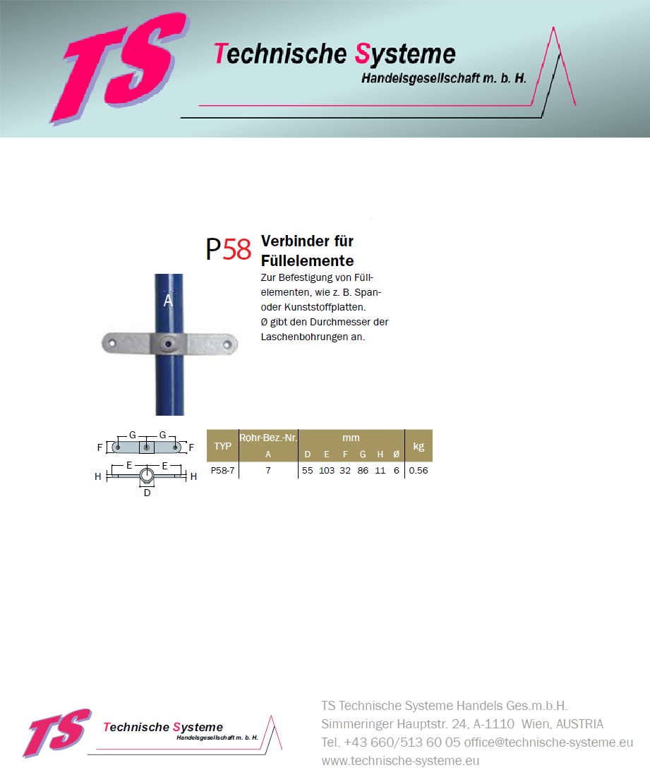 KKP58-7 Kee Klamp Rohrverbinder Typ P58 Größe 7 Verbinder f.Füllelemente verzinkt ID 42.4mm