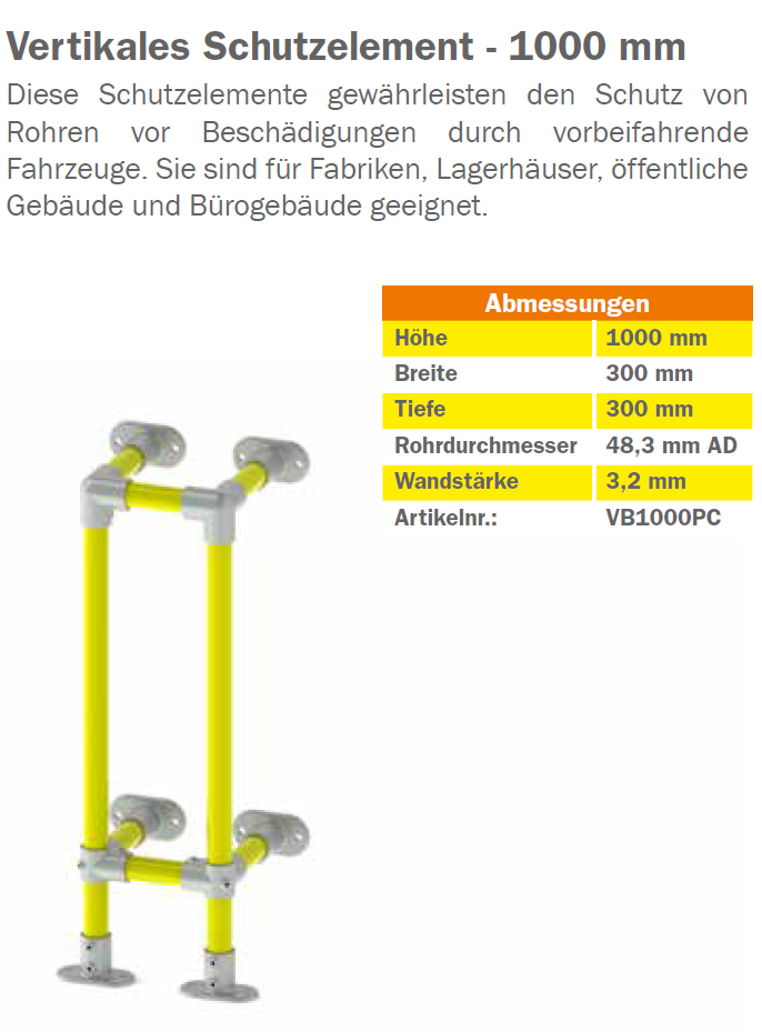 KGKWVB1000PC Schutzgeländer-System Rohrschutzelement mit Bodenflansch