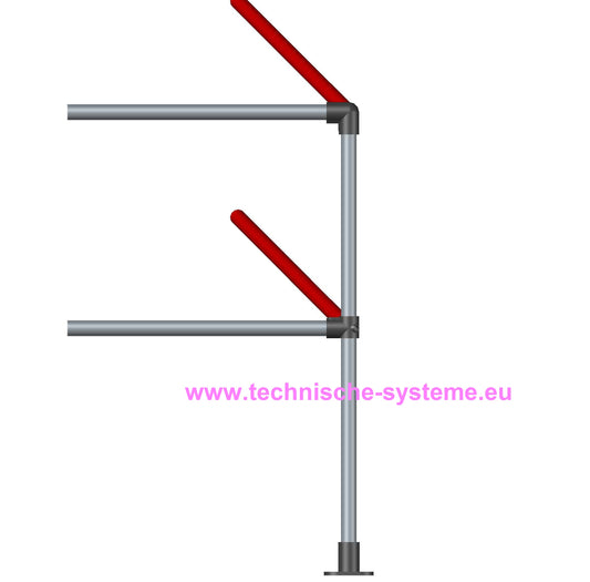 FFHKECKRE7	System FixFox Variante Kee Klamp mit Horizontalrohr Ecke mit rechter Verlängerung Rohrdurchmesser 42,4mm