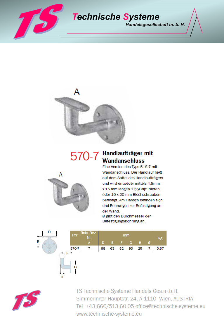 KK570-7 Kee Klamp Rohrverbinder Typ 570 Größe 7        Handlauf-Träger+Wandanschuss ID 42.4mm