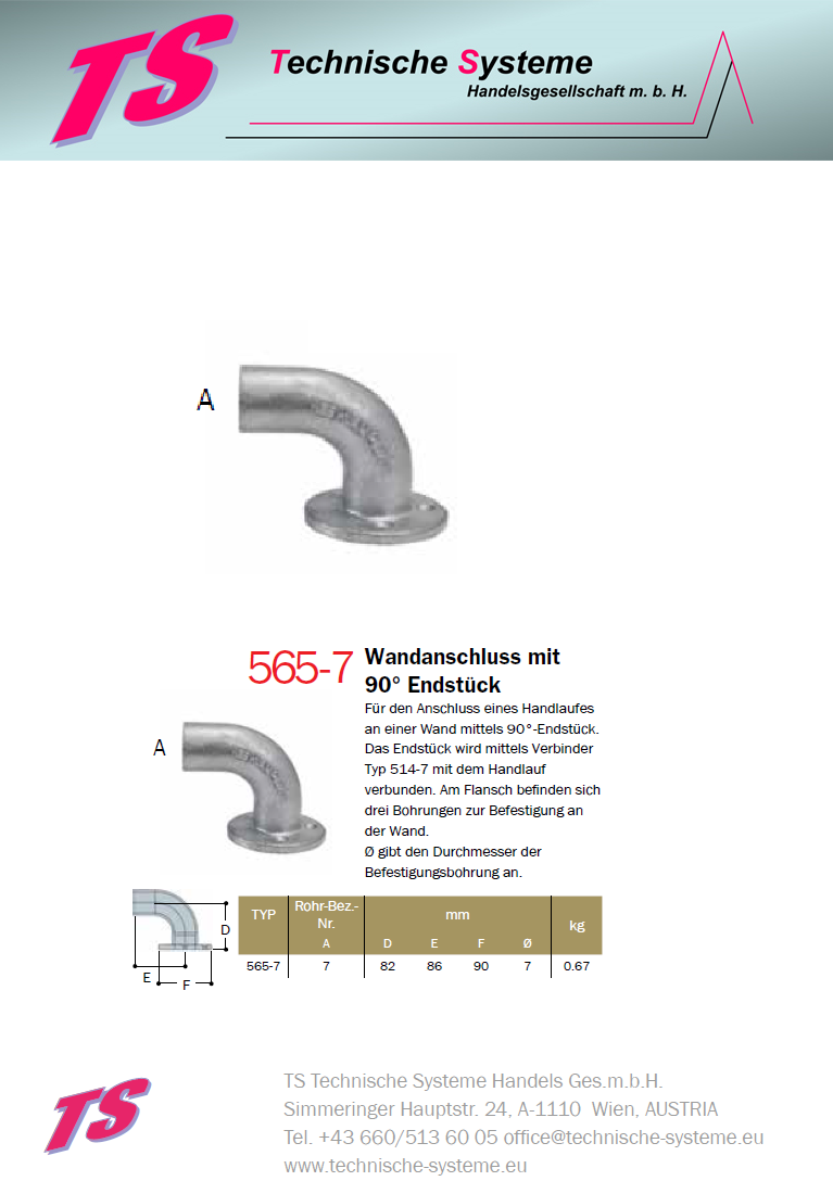 KK565-7 Kee Klamp Rohrverbinder Typ 565 Größe 7        Handlauf-Wandanschl+Eck ID 42.4mm