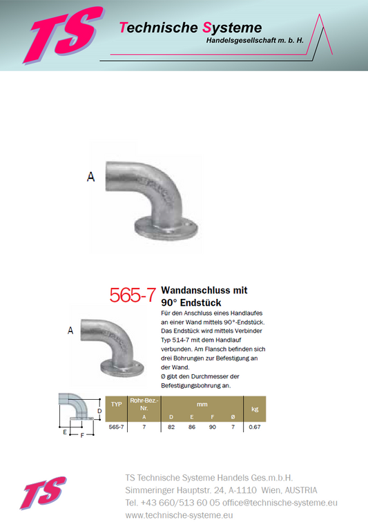 KK565-7 Kee Klamp Rohrverbinder Typ 565 Größe 7        Handlauf-Wandanschl+Eck ID 42.4mm