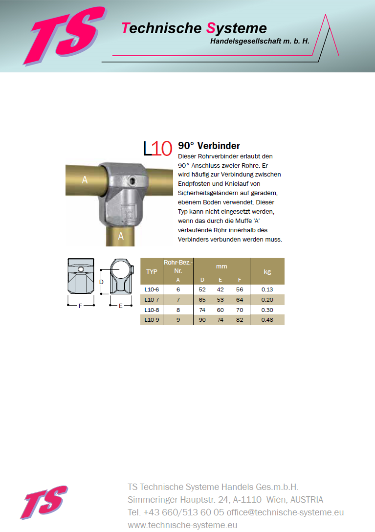 KL10-7  Kee Lite Rohrverbinder Typ 10 Größe 7        T-Verbinder aus Aluminium ID 42,4 mm