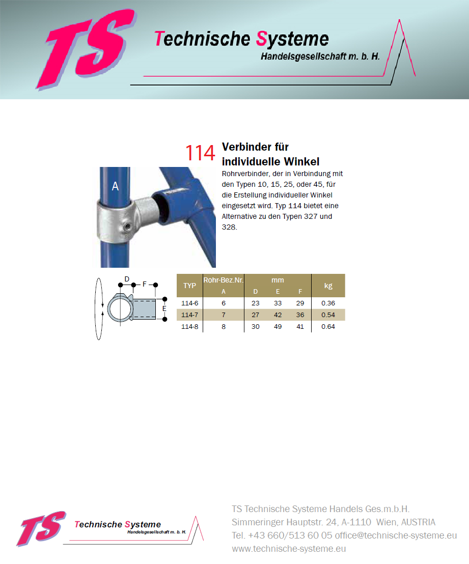 KK114-7 Kee Klamp Rohrverbinder Typ 114 Größe 7        Verbinder  indiv.Winkel verzinkt ID 42.4 mm