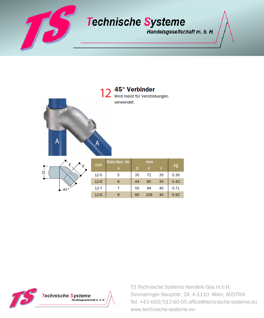 KK12-7 Kee Klamp Rohrverbinder Typ 12 Größe 7        Verbinder 45° verzinkt ID 42.4mm