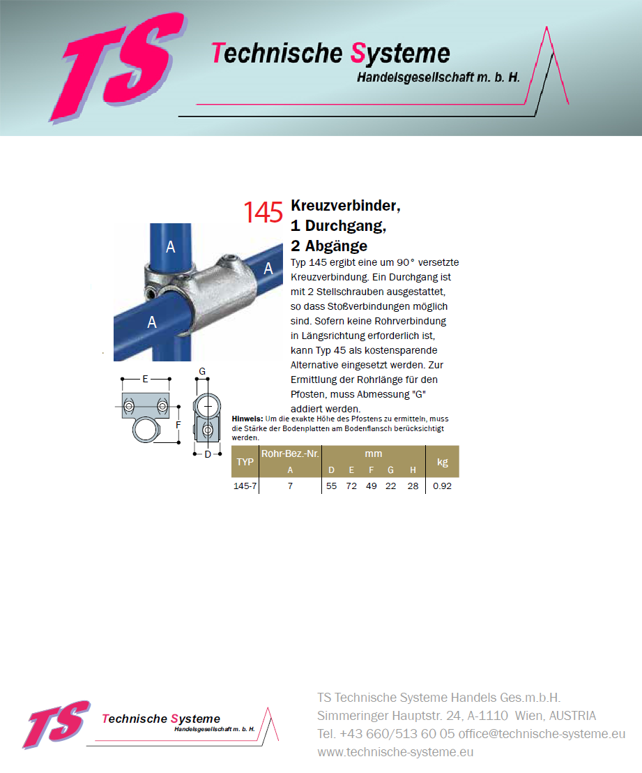 KK145-7 Kee Klamp Rohrverbinder Typ 145 Größe 7        KreuzVerbinder  verzinkt ID 42.4mm