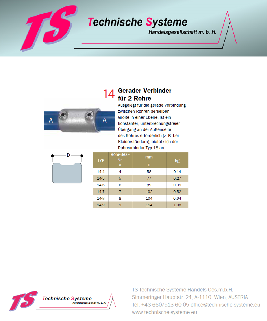 KK14-7  Kee Klamp Rohrverbinder Typ 14 Größe 7        gerade Verlängerung verzinkt ID 42,4mm