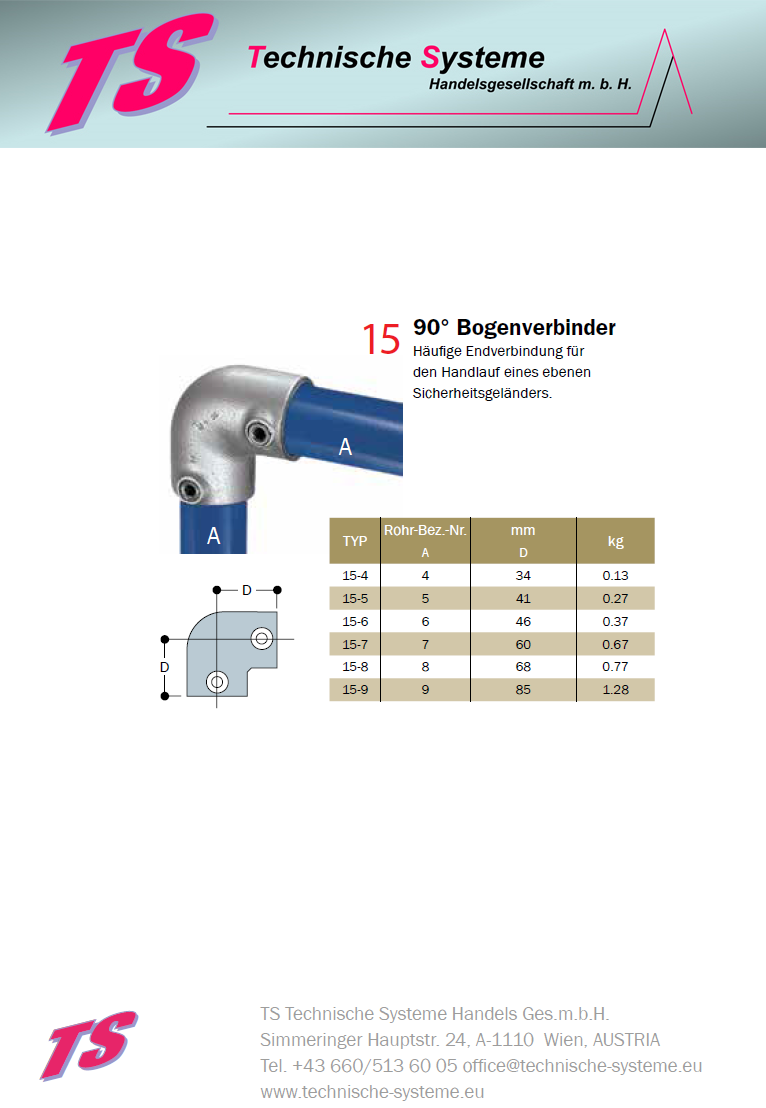 FFOKLIK7 System FixFox Variante Kee Klamp ohne Horizontalrohr Basis = Abschluss links kurz Rohrdurchmesser 42,4mm