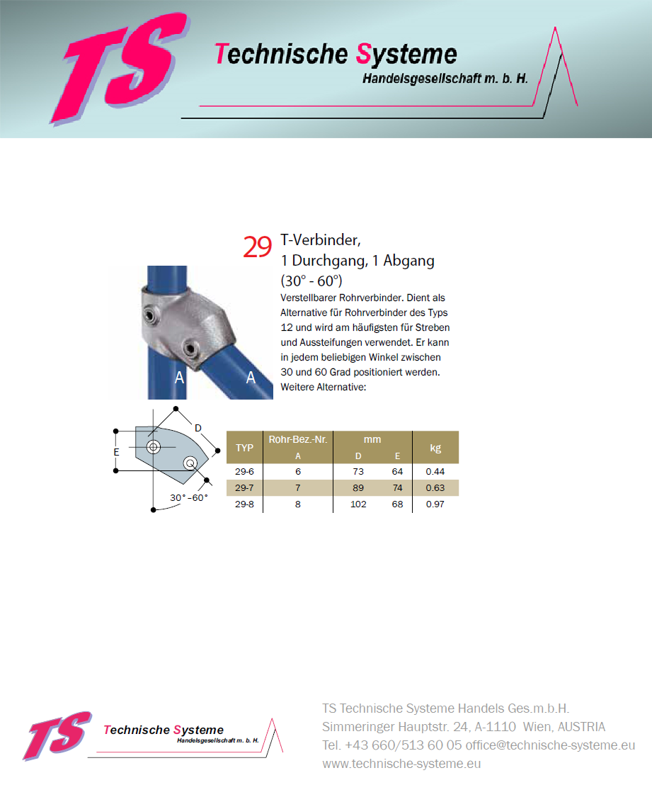 KK29-7 Kee Klamp Rohrverbinder Typ 29 Größe 7        Verbinder  30°-60° verzinkt ID 42.4mm