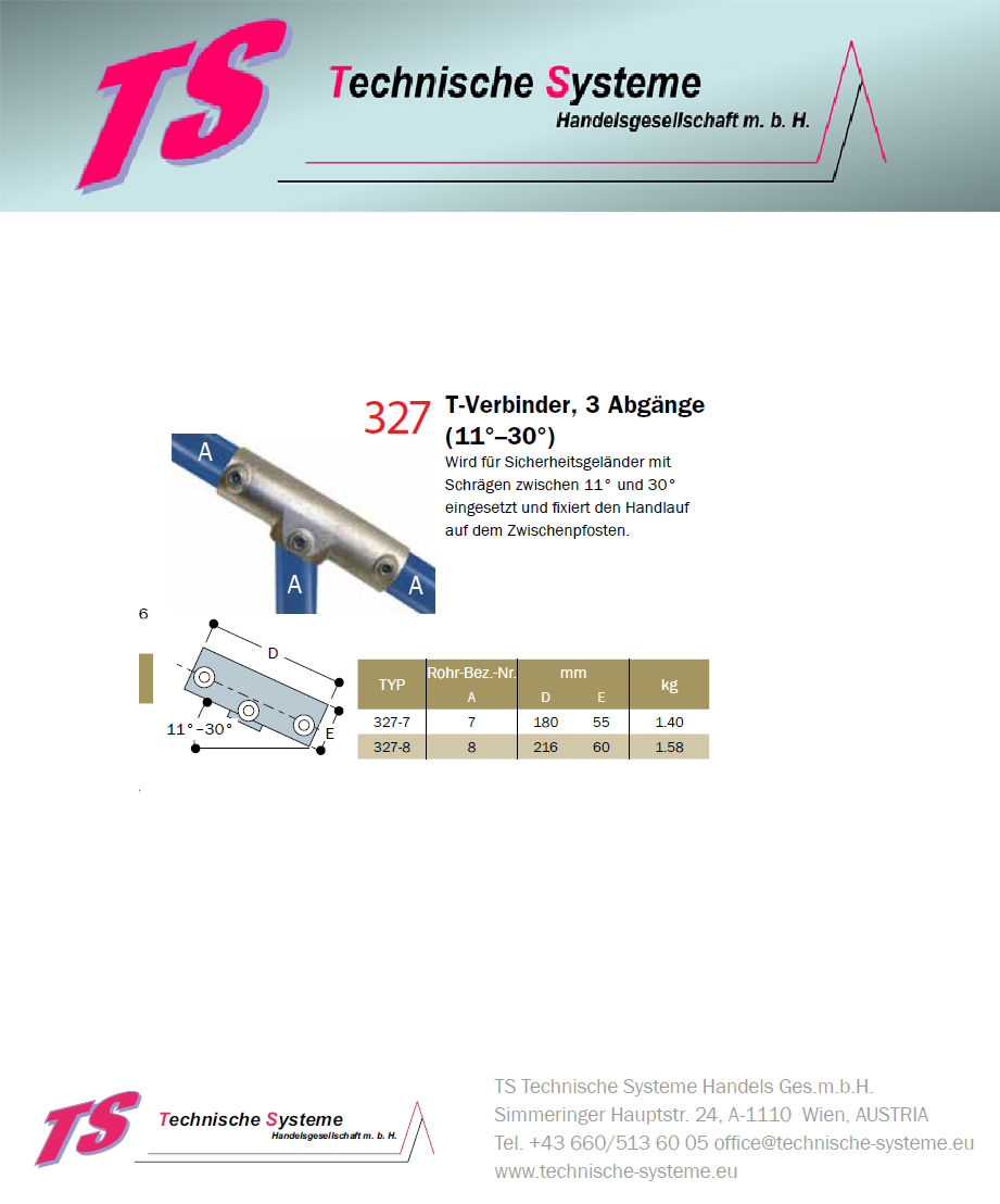 KK327-7 Kee Klamp Rohrverbinder Typ 327 Größe 7        T-Verbinder. 11-33° verz. ID 42.4 mm