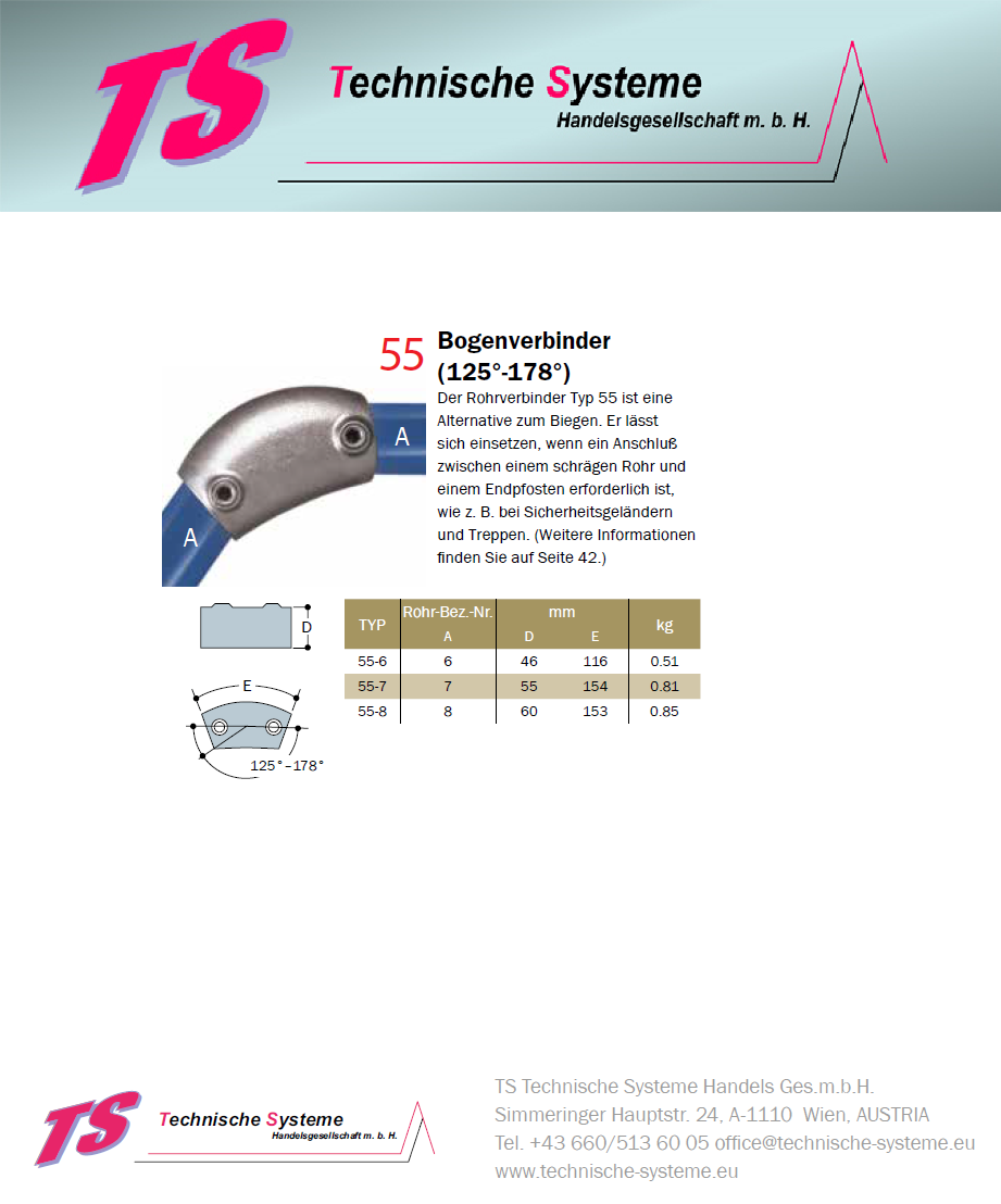 KK55-7 Kee Klamp Rohrverbinder Typ 55 Größe 7        Bogen 125-178° verz. ID 42.4mm