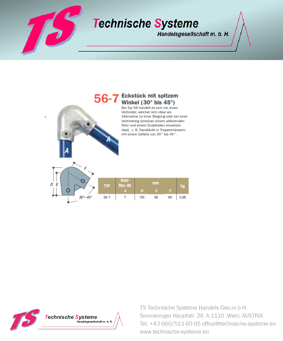 KK56-7 Kee Klamp Rohrverbinder Typ 56 Größe 7        Bogen 30°-45° verzinkt ID 42.4mm