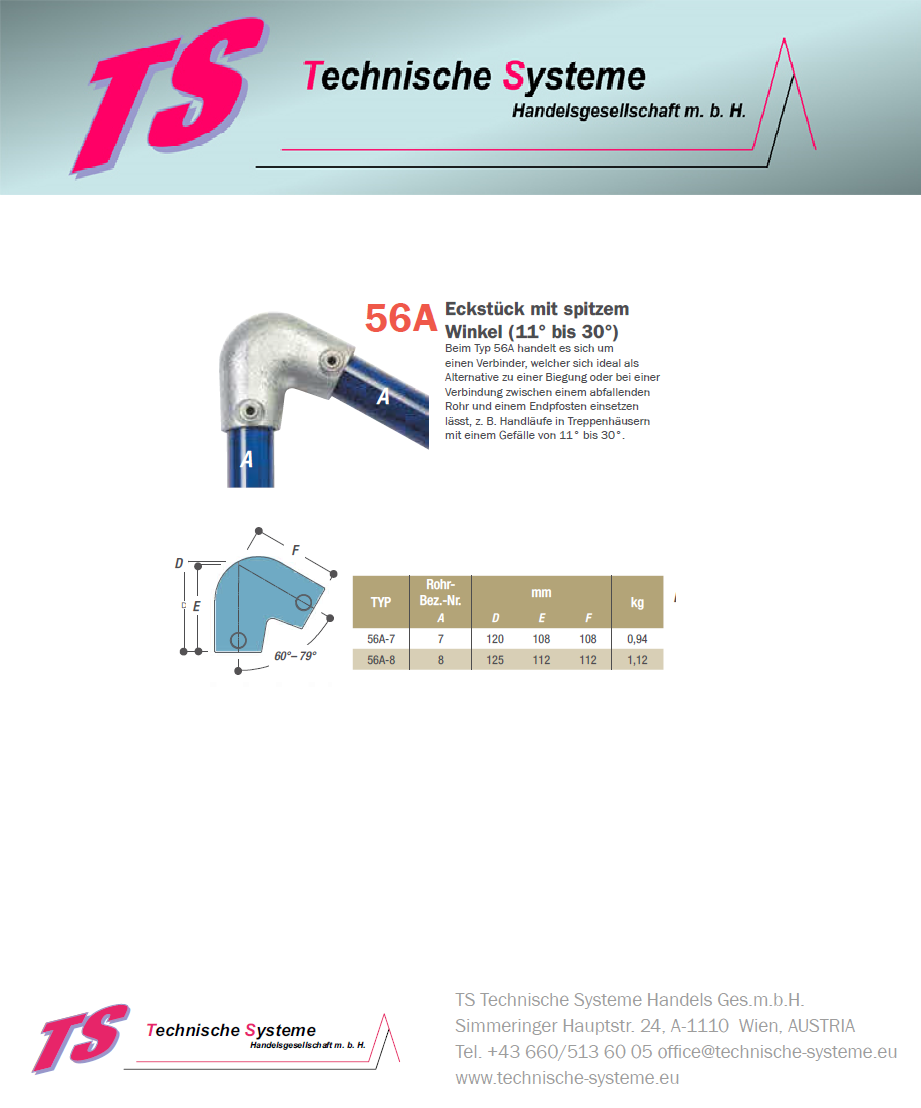 KK56A-7 Kee Klamp Rohrverbinder Typ 56A Größe 7        Bogen 11°-30° verzinkt ID 42.4mm