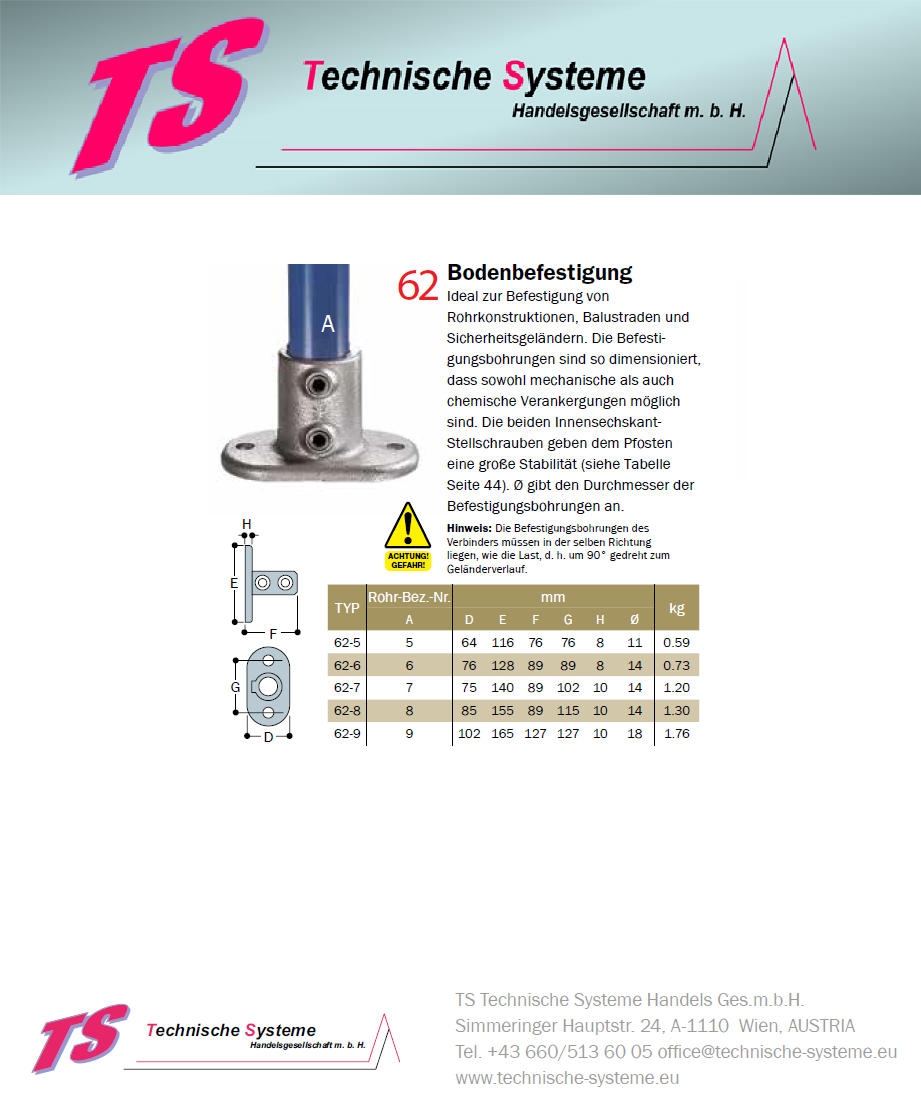 FFHKLI7	System FixFox Variante Kee Klamp mit Horizontalrohr Basis = Abschluss links mit Verlängerung Rohrdurchmesser 42,4mm