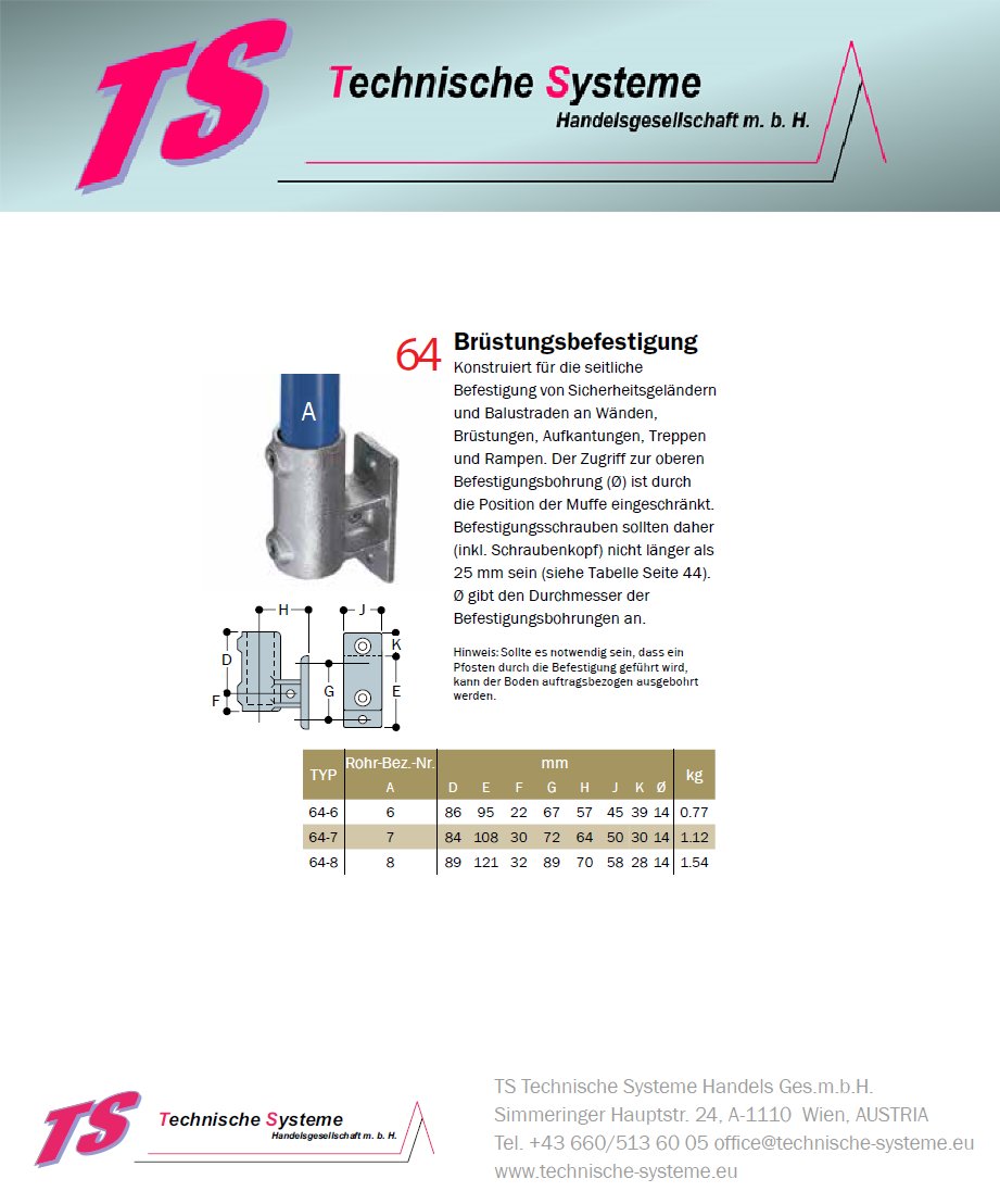 KK64-7 Kee Klamp Rohrverbinder Typ 64 Größe 7        Brüstungsflansch verz. ID 42.4mm