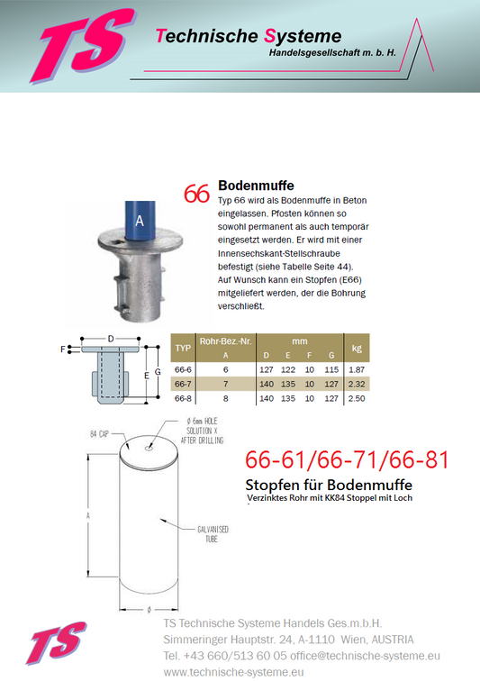 KK66-81 Kee Klamp Rohrverbinder Typ 66 Größe 8        Stopfen f. Bodenmuffe ID 48.3mm