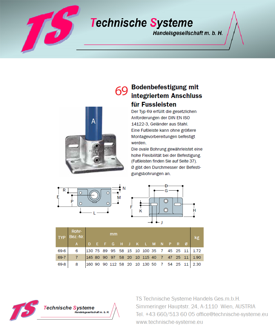 KK69-7 Kee Klamp Rohrverbinder Typ 69 Größe 7        Bodenflansch +Fußleiste  verzinkt ID 42.4mm