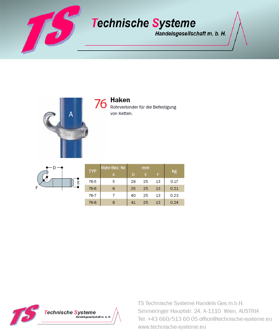 KK76-7 Kee Klamp Rohrverbinder Typ 76 Größe 7        Haken f. Kette verzinkt ID 42.4mm