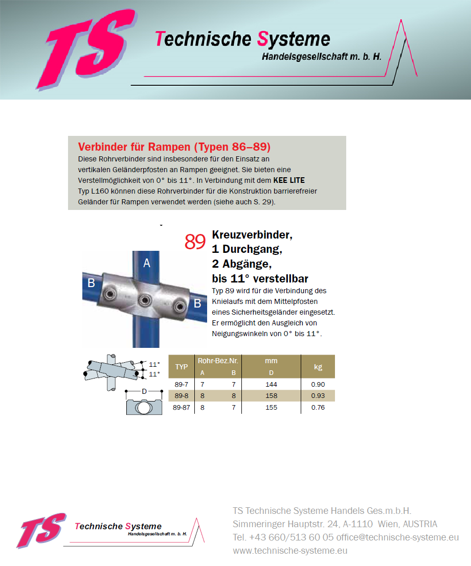 KK89-7 Kee Klamp Rohrverbinder Typ 89 Größe 7        KreuzVerbinder  bis 11° verz. ID 42.4mm