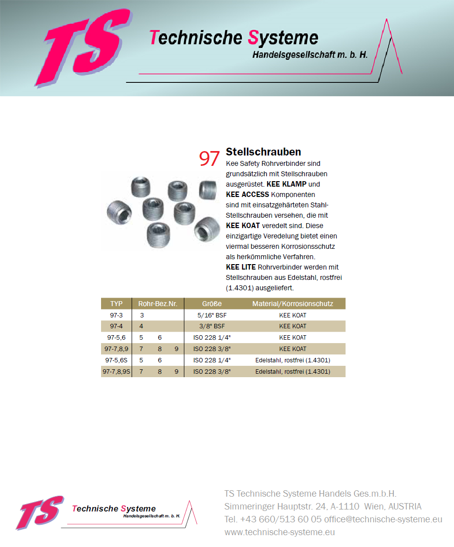 KK97-3 Kee Klamp Rohrverbinder Typ 97 Größe 3        Ersatzschrauben für Größe 3         5/16" BSF