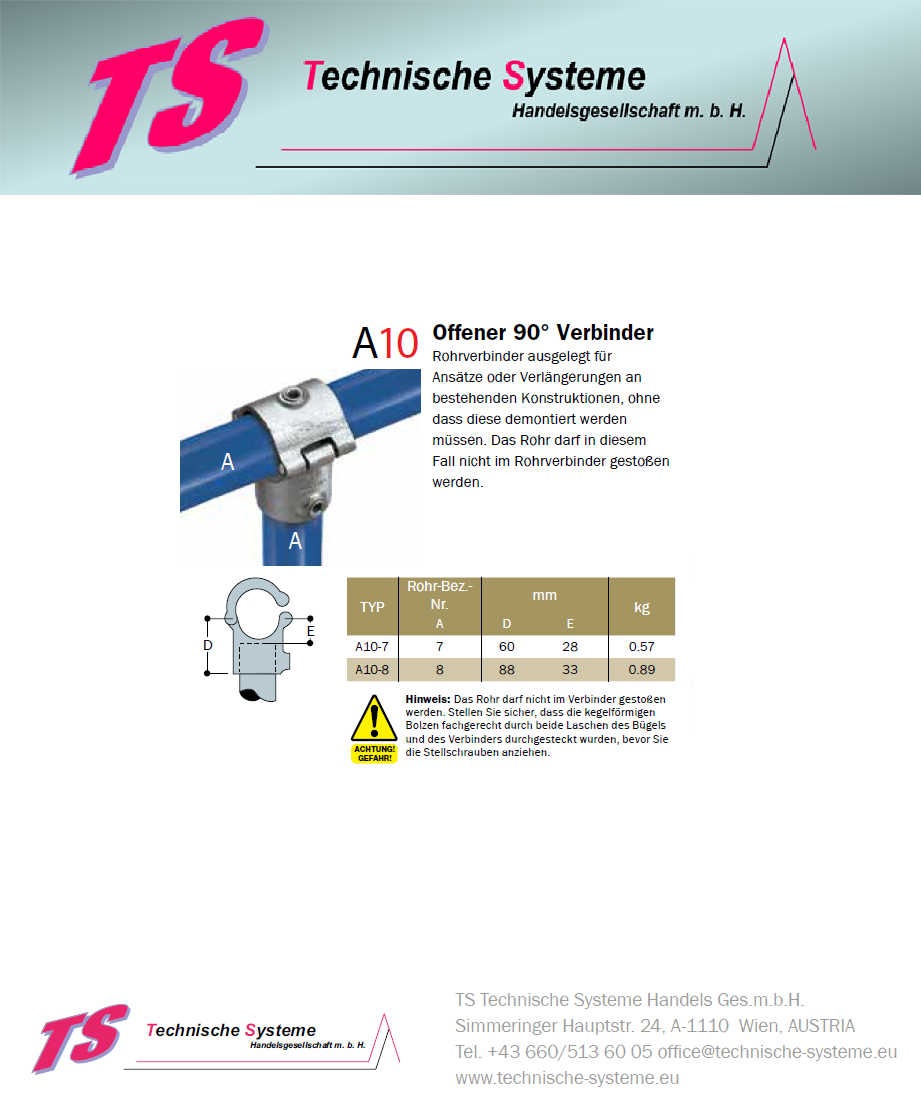 KKA10-7 Kee Klamp Rohrverbinder Typ A10 Größe 7        T-Verbinder verzinkt. offen ID 42.4 mm