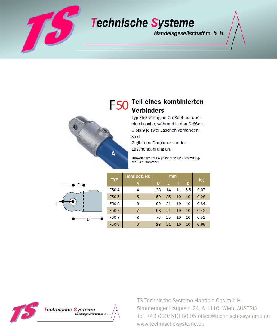 KKF50-4 Kee Klamp Rohrverbinder Typ F50 Größe 4        Verbinder  Female verzinkt ID 21.3 mm