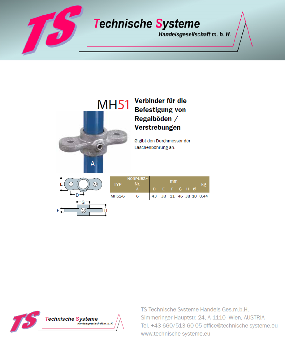 KKMH51-6 Kee Klamp Rohrverbinder Typ MH51 Größe 6        Verbinder f. Regalböden verz.ID 33.7mm