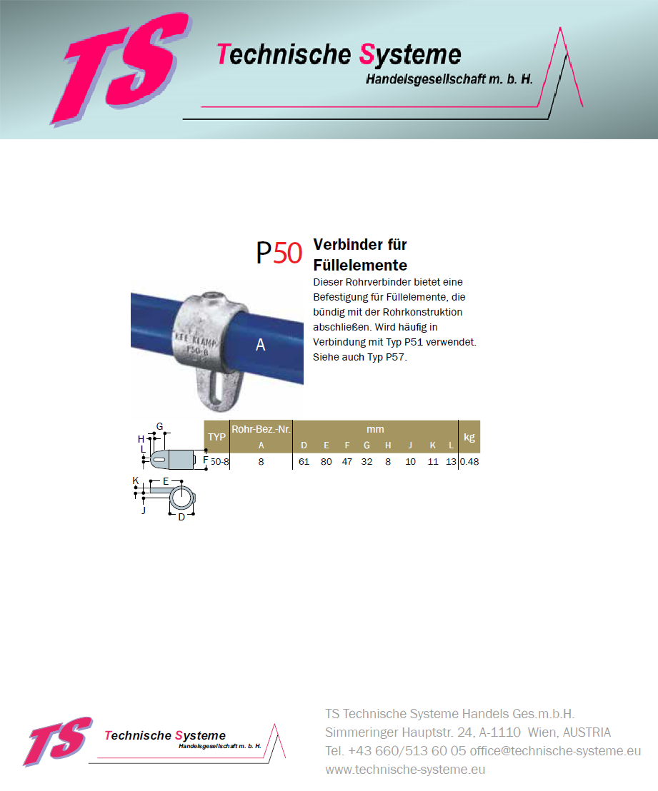 KKP50-8 Kee Klamp Rohrverbinder Typ P50 Größe 8        Verbinder f.Füllelemente verz.ID 48.3 mm