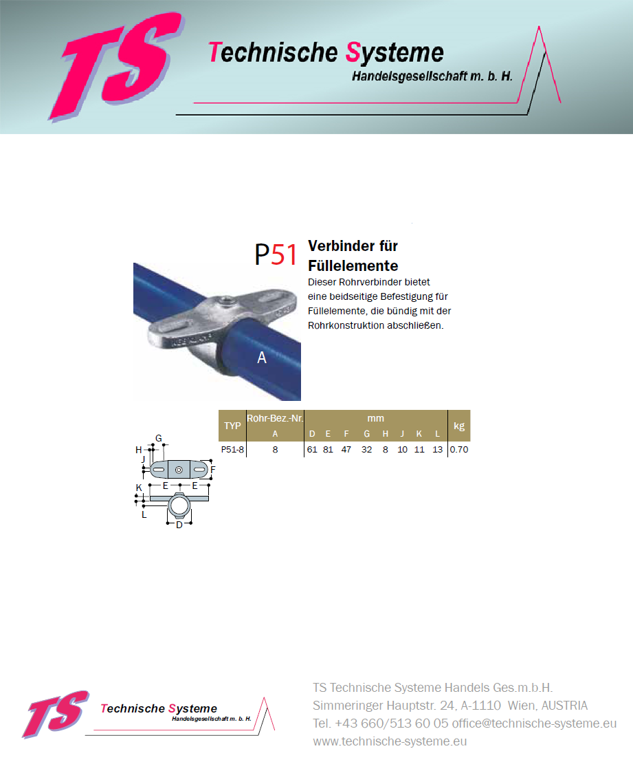 KKP51-8 Kee Klamp Rohrverbinder Typ P51 Größe 8        Verbinder f.Füllelemente verz.ID 48.3 mm